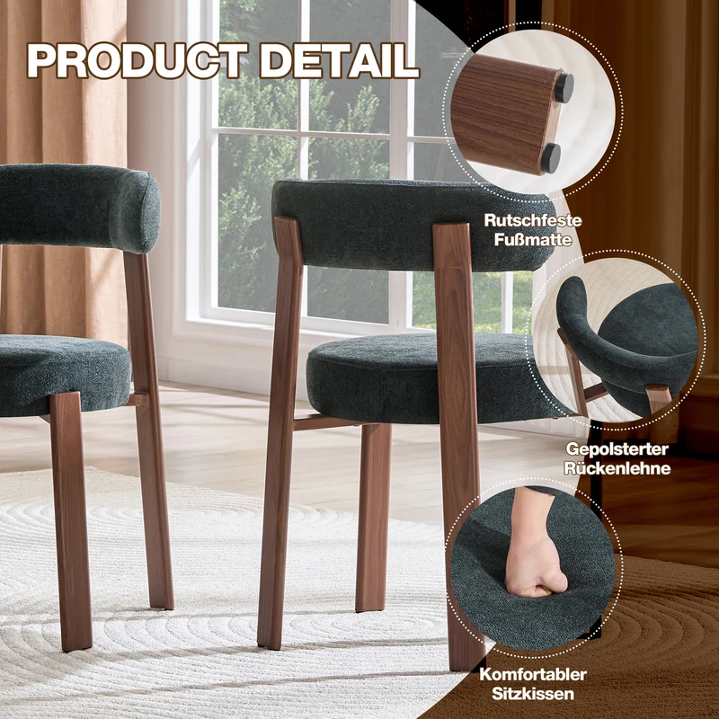 Lot de 4 chaises de salle à manger tissu noir dossier incurvé CLASSICBENCHHOME