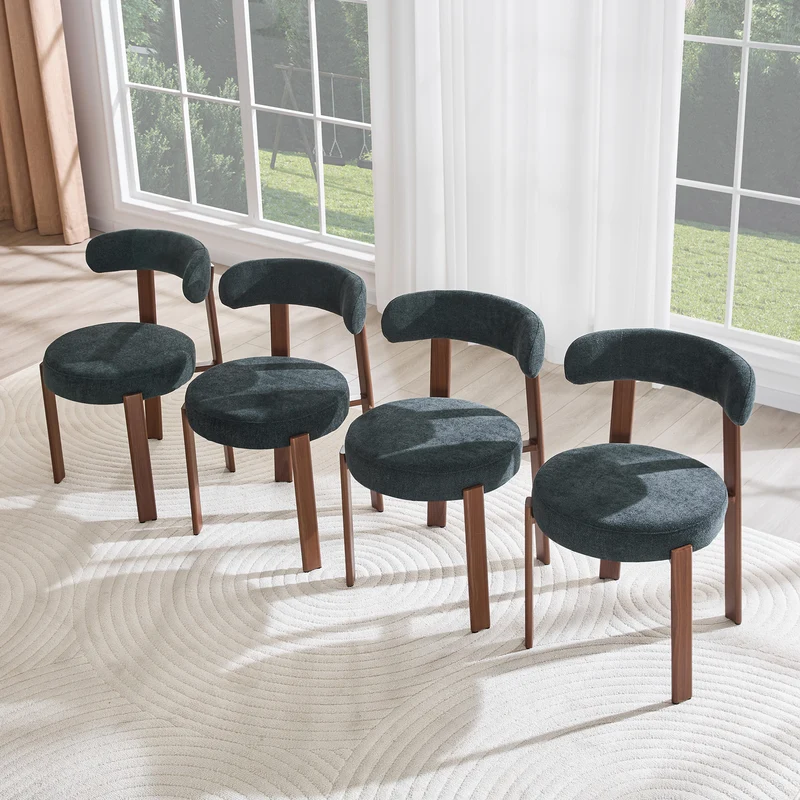 Lot de 4 chaises de salle à manger tissu noir dossier incurvé CLASSICBENCHHOME