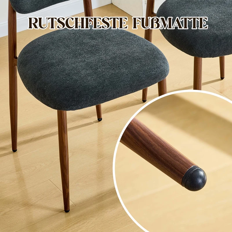 Lot de 2 chaises de salle à manger noires en lin, courbé, pieds effet noyer CLASSICBARHOME