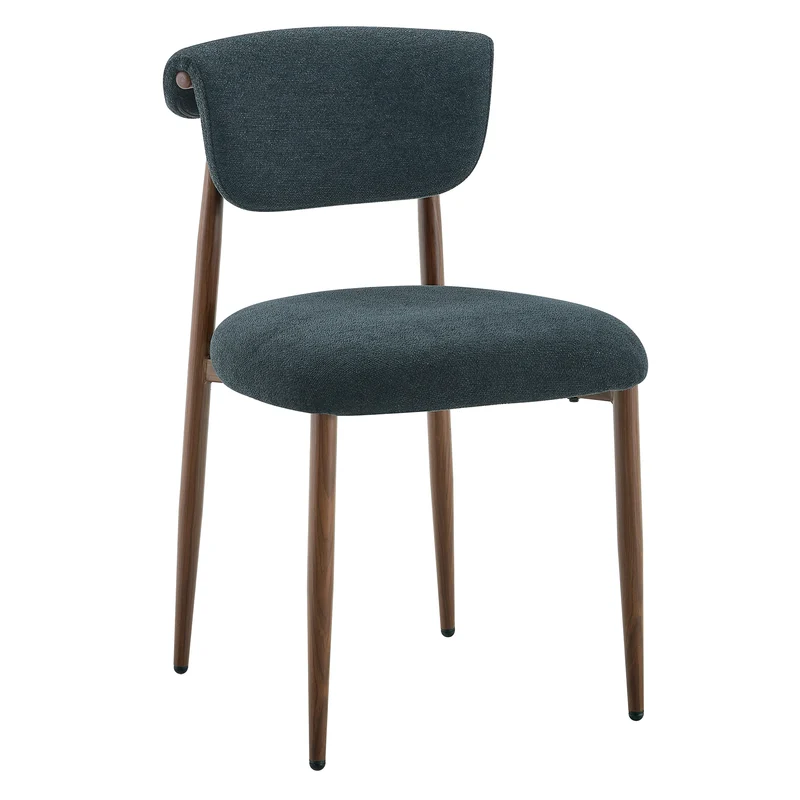Lot de 2 chaises de salle à manger noires en lin, courbé, pieds effet noyer CLASSICBARHOME