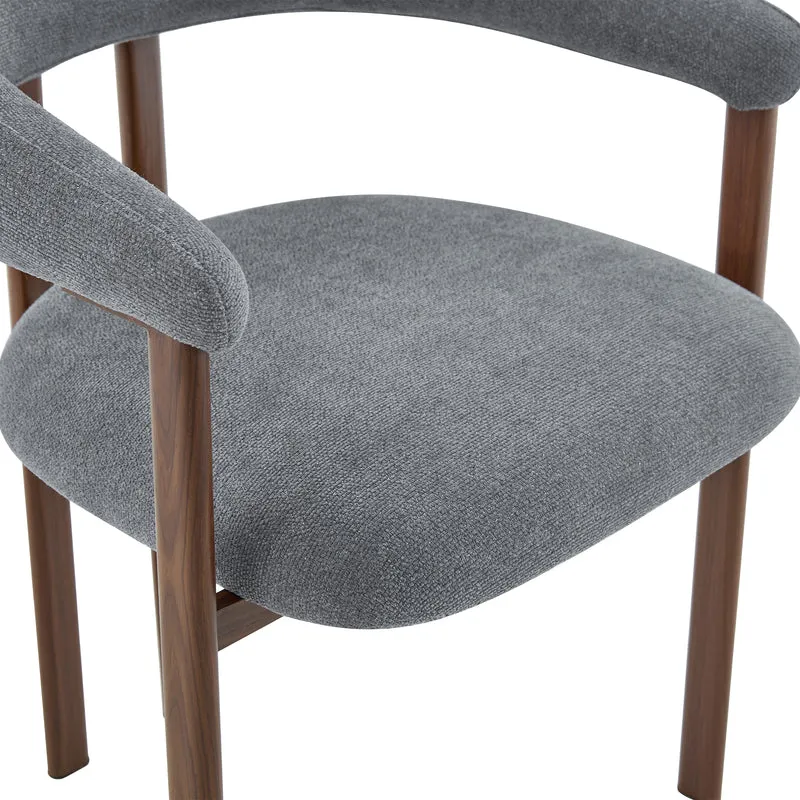 Lot de 2 chaises en lin gris clair, pieds métalliques effet bois noyer CLASSICCARTSET