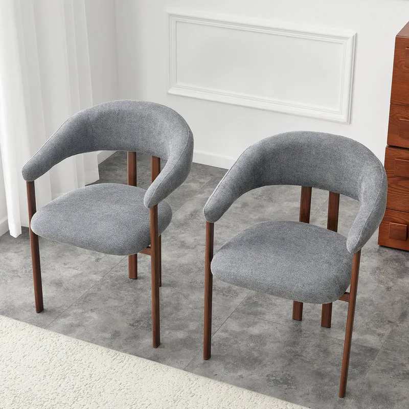 Lot de 2 chaises en lin gris clair, pieds métalliques effet bois noyer CLASSICCARTSET