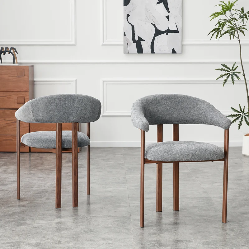 Lot de 2 chaises en lin gris clair, pieds métalliques effet bois noyer CLASSICCARTSET