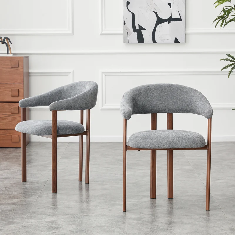 Lot de 2 chaises en lin gris clair, pieds métalliques effet bois noyer CLASSICCARTSET