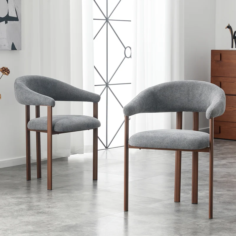Lot de 2 chaises en lin gris clair, pieds métalliques effet bois noyer CLASSICCARTSET