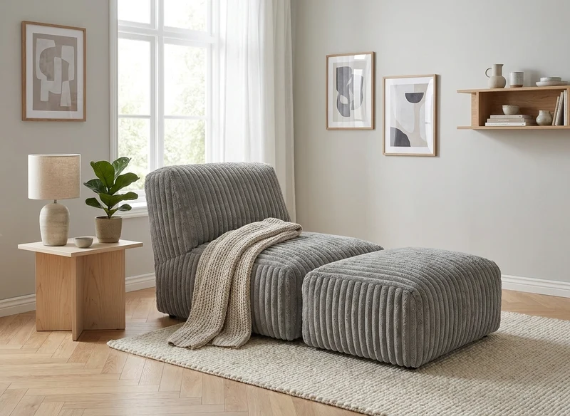 Méridienne capitonnée en flanelle gris claire, chaise longue convertible sans montage 160x80x66cm CLASSICARTART