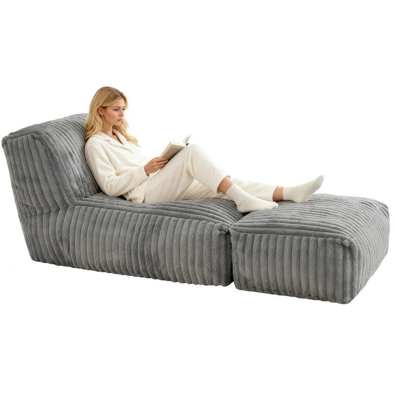 Méridienne capitonnée en flanelle gris claire, chaise longue convertible sans montage 160x80x66cm CLASSICARTART