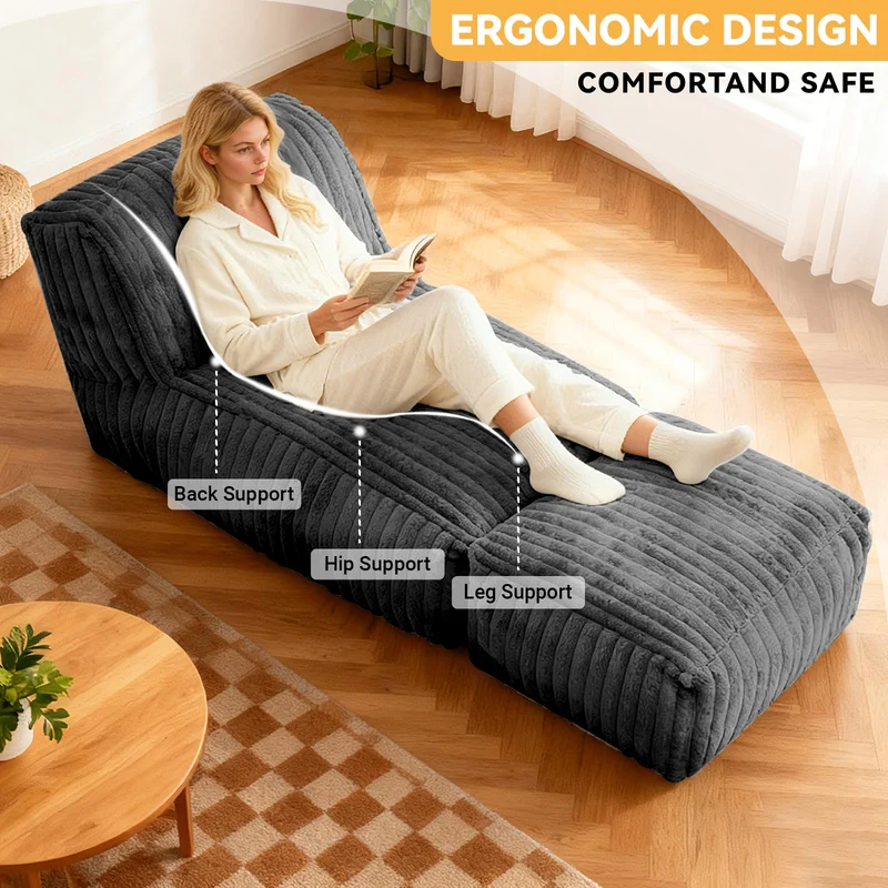 Méridienne capitonnée en flanelle gris foncé, chaise longue convertible sans montage 160x80x66cm CLASSICBENCHART