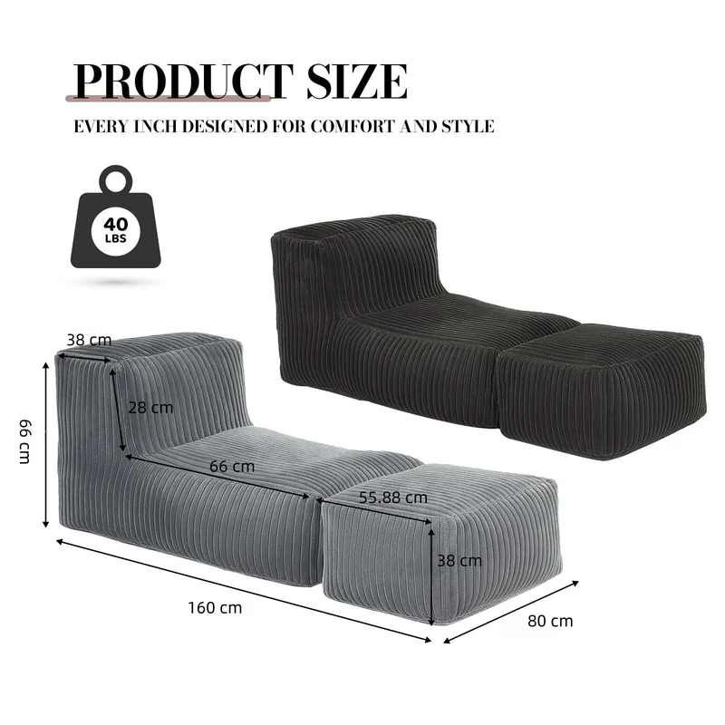 Méridienne capitonnée en flanelle gris foncé, chaise longue convertible sans montage 160x80x66cm CLASSICBENCHART