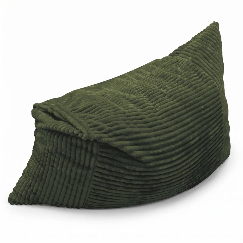 Pouf poire convertible lit flanelle côtelée vert déhoussable 180x125cm CHROMECLOCK