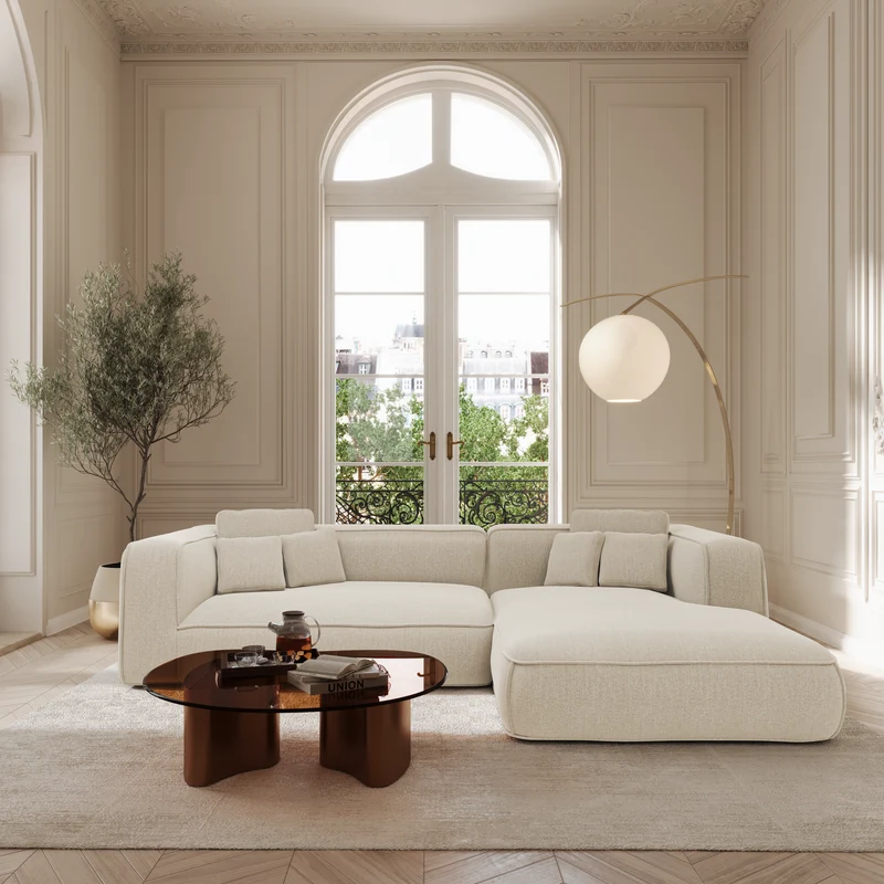Canapé angle droit ROMY Tissu tramé toucher doux