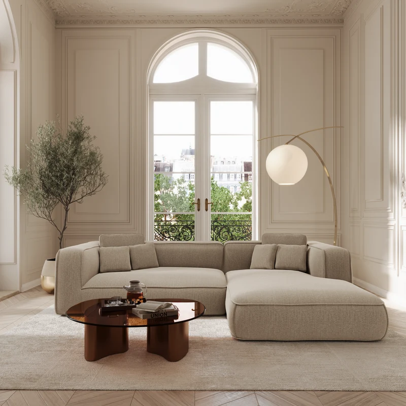 Canapé angle droit ROMY Tissu tramé toucher doux