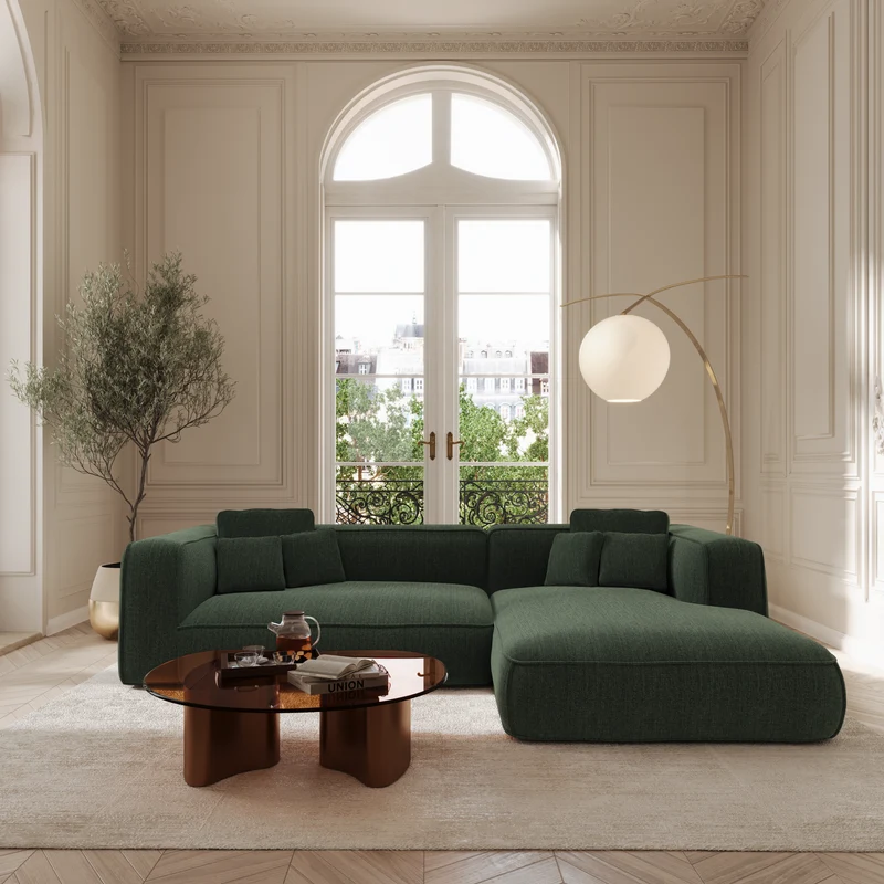 Canapé angle droit ROMY Tissu tramé toucher doux