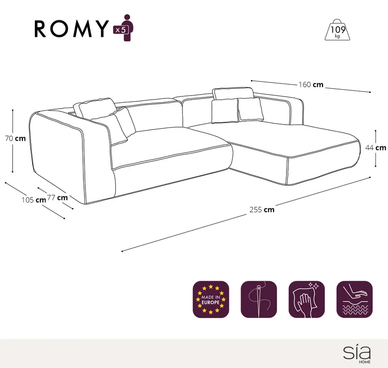 Canapé angle droit ROMY Tissu tramé toucher doux