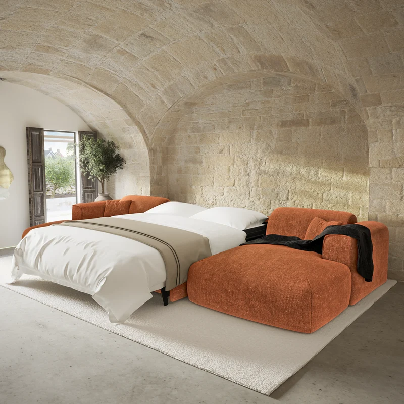 Canapé panoramique convertible express matelas Dunlopillo 140cm NOVA Velours tramé