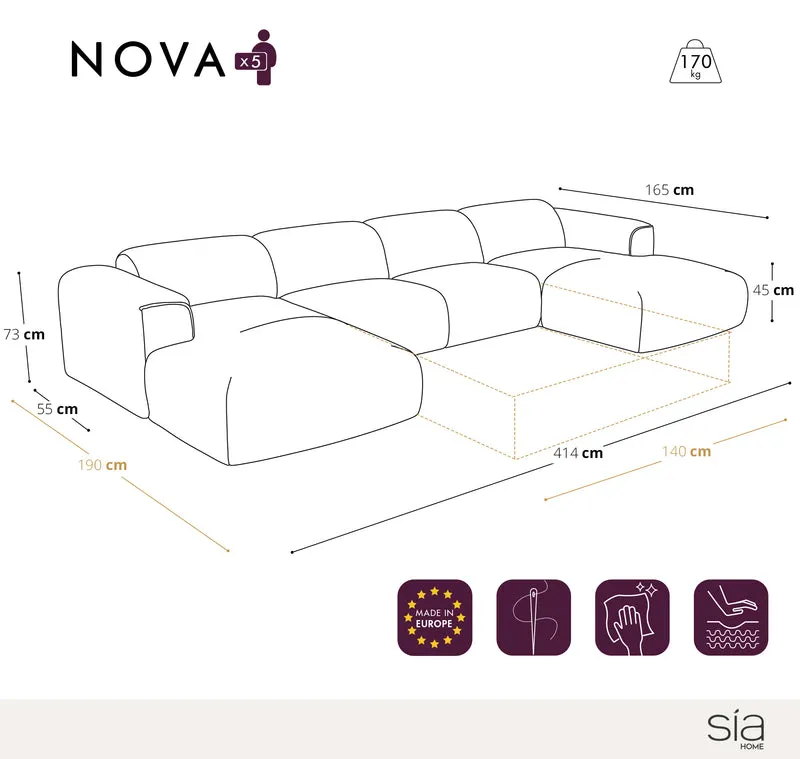 Canapé panoramique convertible express matelas Dunlopillo 140cm NOVA Velours texturé