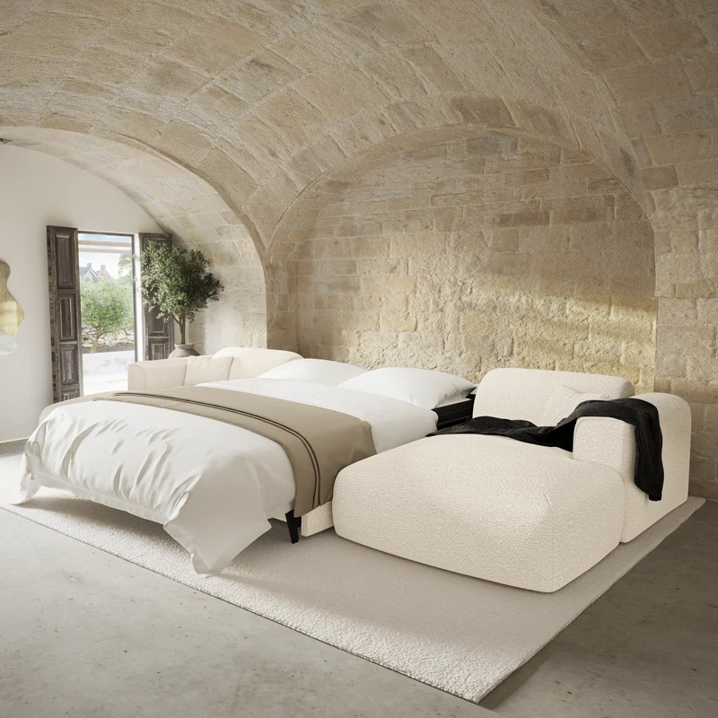 Canapé panoramique convertible express matelas Dunlopillo 140cm NOVA Tissu bouclette