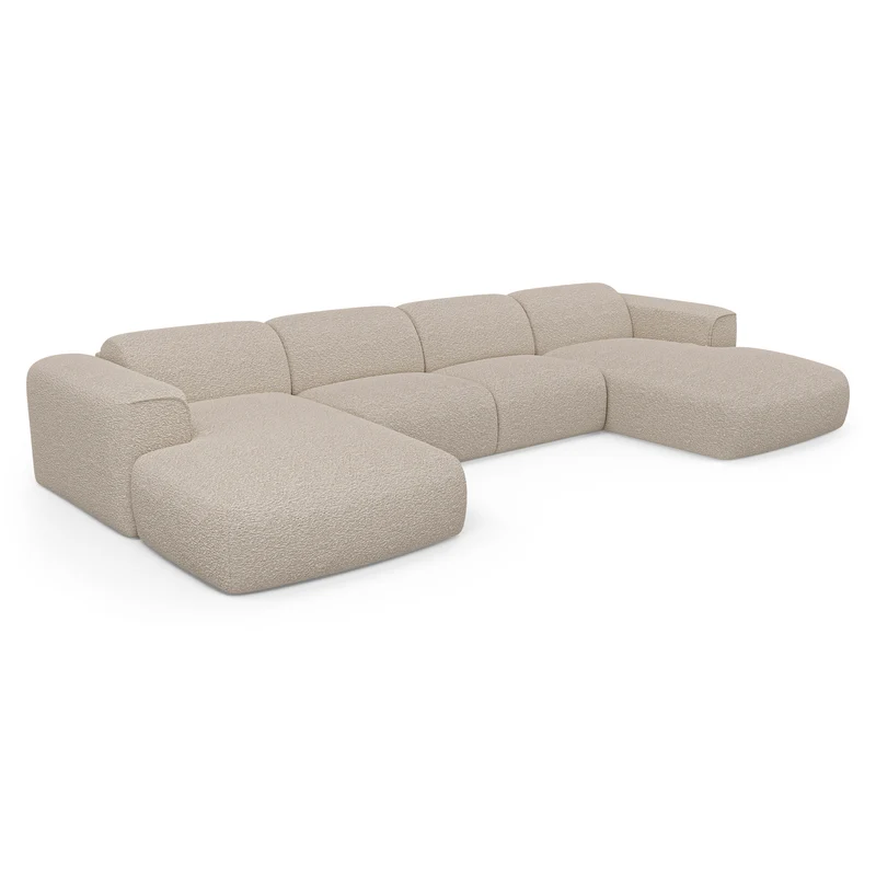 Canapé panoramique convertible express matelas Dunlopillo 140cm NOVA Tissu bouclette