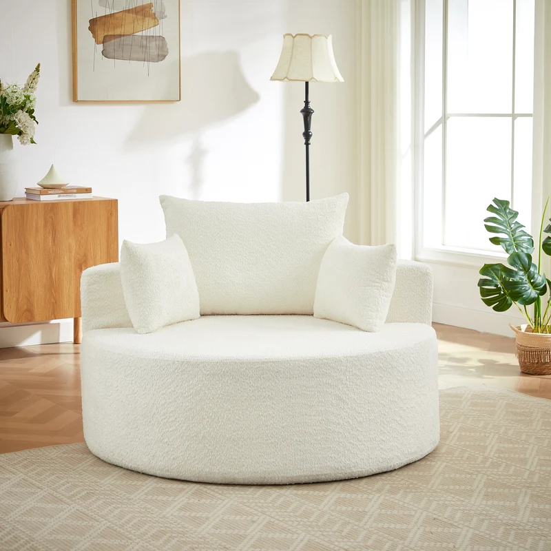 Fauteuil simple en chenille beige avec coussins, mousse sans montage BENCHWICKER