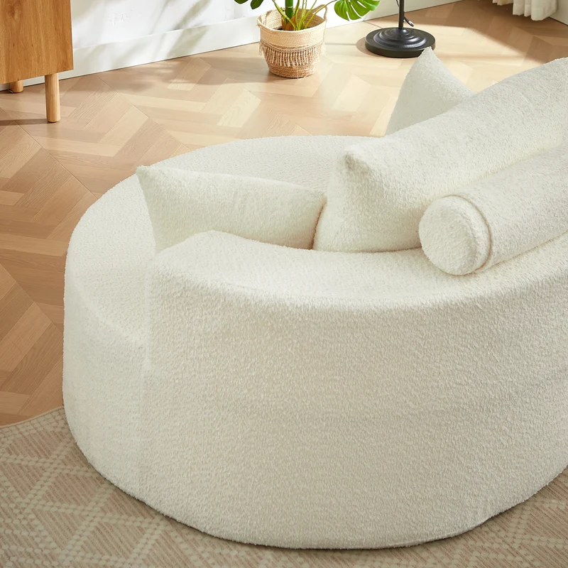 Fauteuil simple en chenille beige avec coussins, mousse sans montage BENCHWICKER