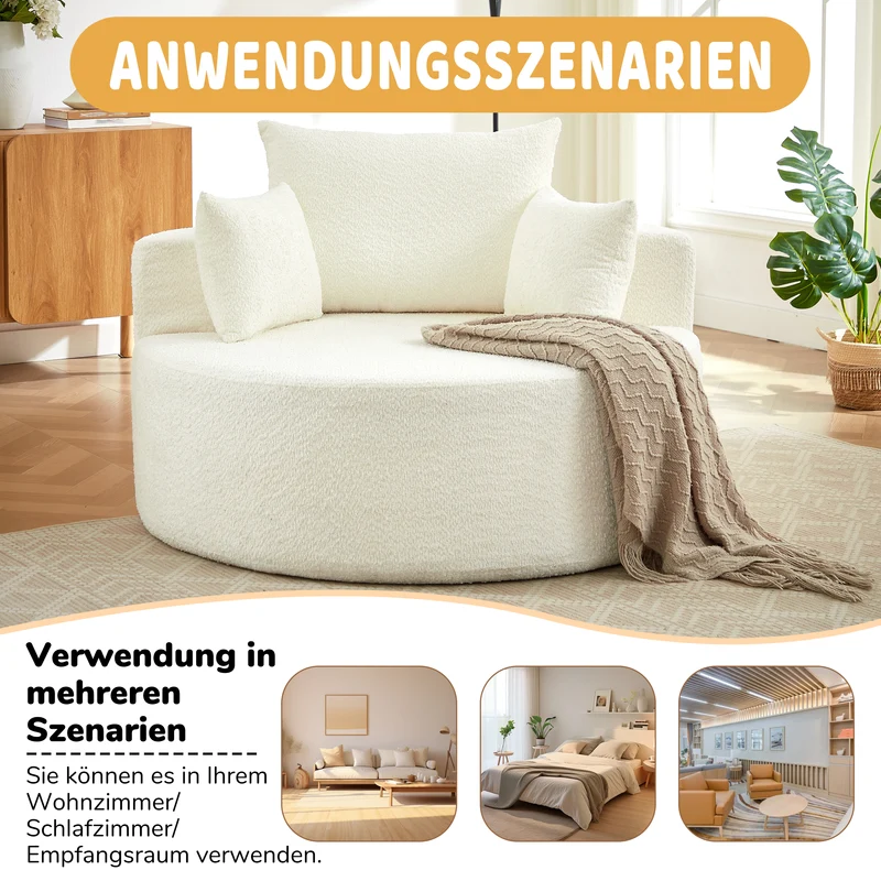 Fauteuil simple en chenille beige avec coussins, mousse sans montage BENCHWICKER