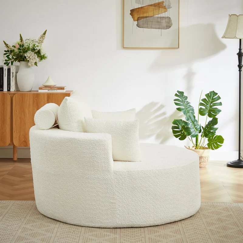 Fauteuil simple en chenille beige avec coussins, mousse sans montage BENCHWICKER