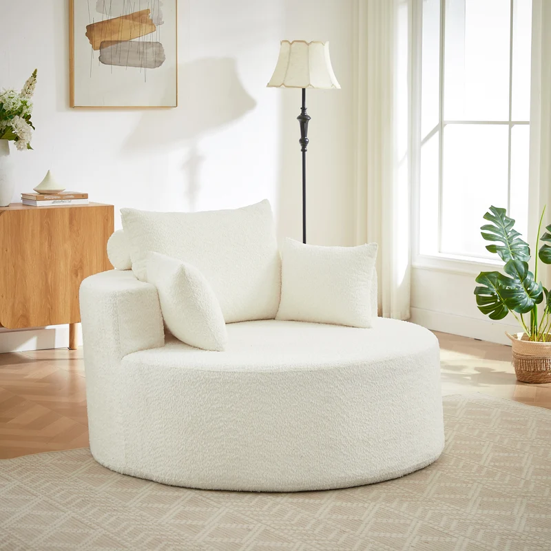 Fauteuil simple en chenille beige avec coussins, mousse sans montage BENCHWICKER