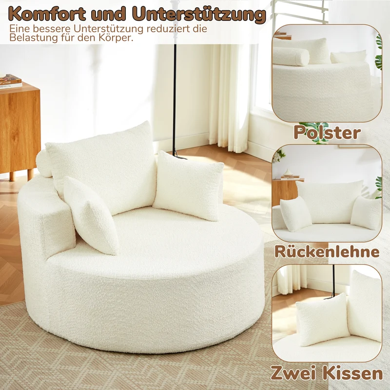 Fauteuil simple en chenille beige avec coussins, mousse sans montage BENCHWICKER