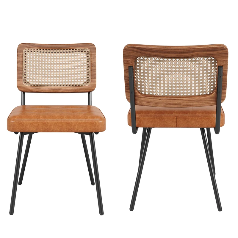 Lot de 2 chaise de salle à manger vintage en rotin PE et simili cuir marron SIRIUSGUIDE