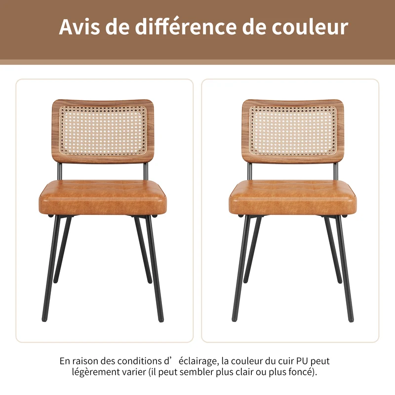 Lot de 2 chaise de salle à manger vintage en rotin PE et simili cuir marron SIRIUSGUIDE