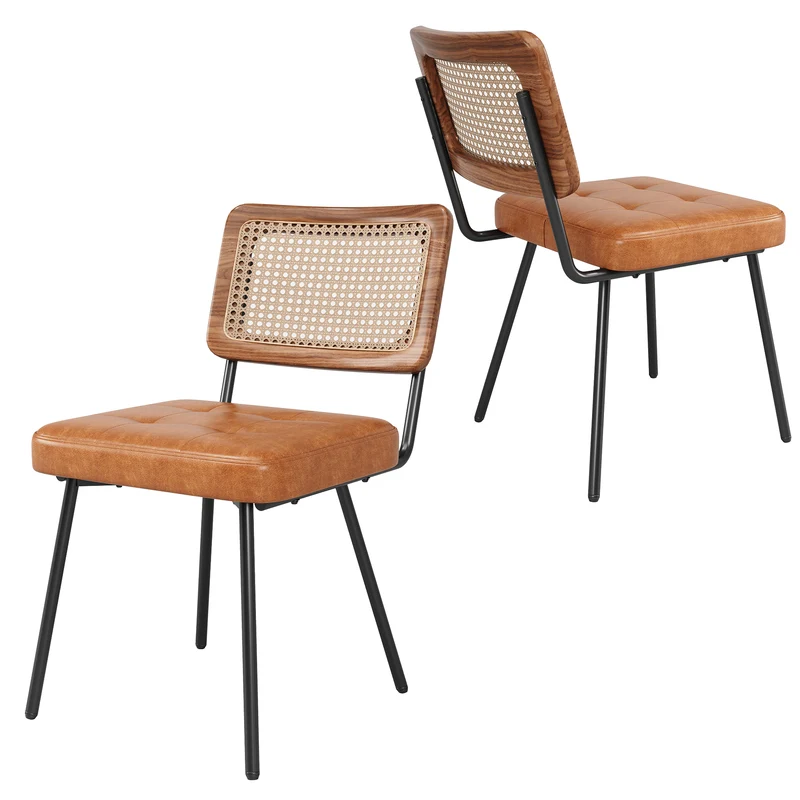 Lot de 2 chaise de salle à manger vintage en rotin PE et simili cuir marron SIRIUSGUIDE