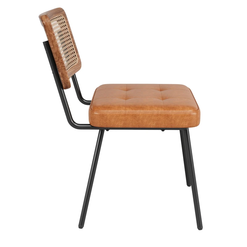 Lot de 2 chaise de salle à manger vintage en rotin PE et simili cuir marron SIRIUSGUIDE
