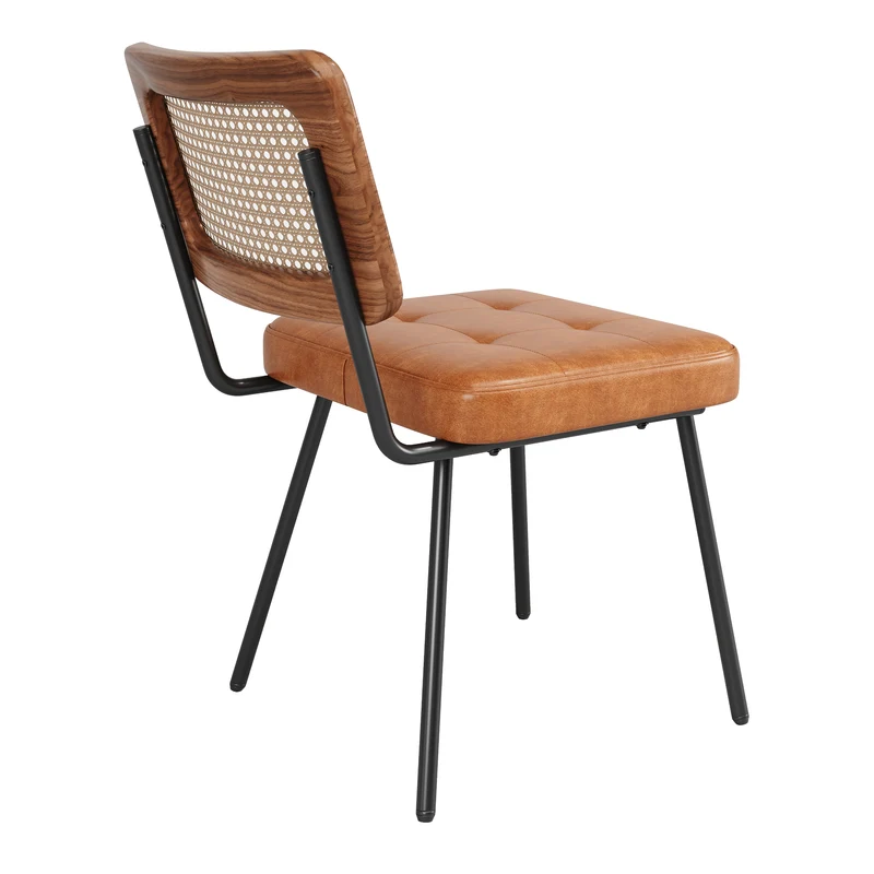 Lot de 2 chaise de salle à manger vintage en rotin PE et simili cuir marron SIRIUSGUIDE