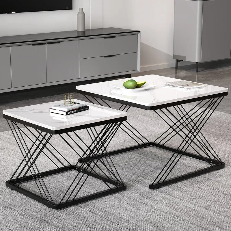 Ensemble de 2 tables basses gigognes élégantes effet marbre brillant AVEDS