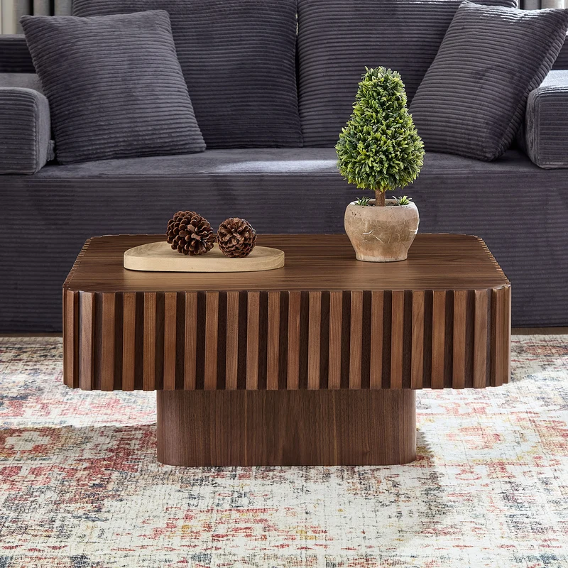 Table basse carré effet bois noyer cadre sculpté 80x80x35cm MOMENTUMFLARE