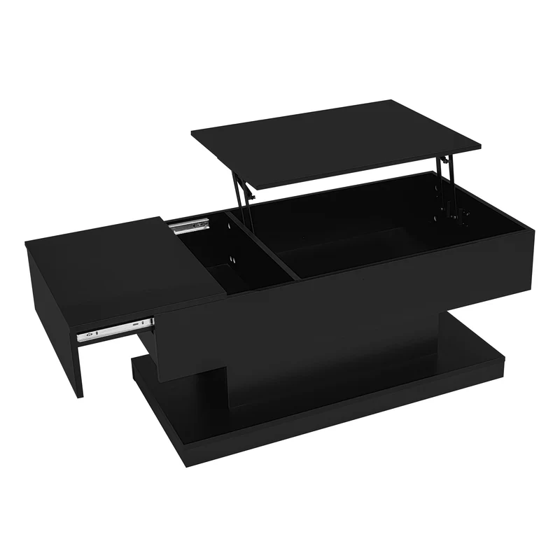Table basse relevable laqué noire avec éclairage LED 100x50 cm SECRETION