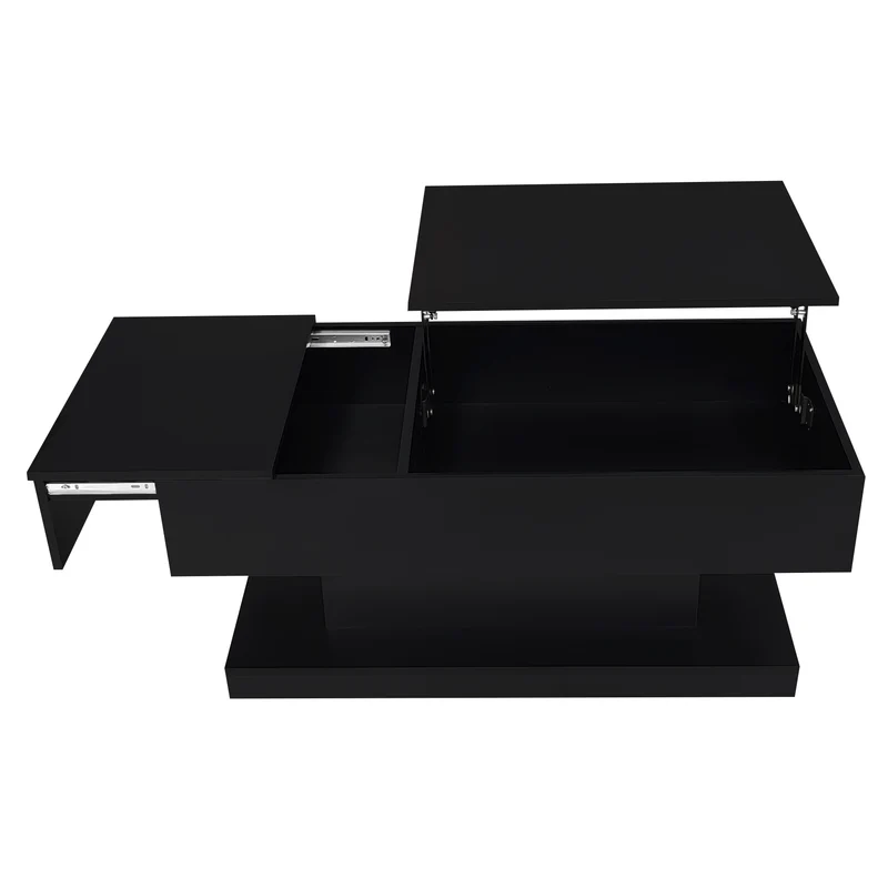 Table basse relevable laqué noire avec éclairage LED 100x50 cm SECRETION