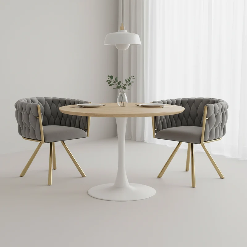 Lot de 2 chaises de salle à manger pivotant 360° velours gris matelassé et base doré EPICUTICL