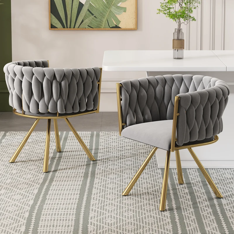 Lot de 2 chaises de salle à manger pivotant 360° velours gris matelassé et base doré EPICUTICL