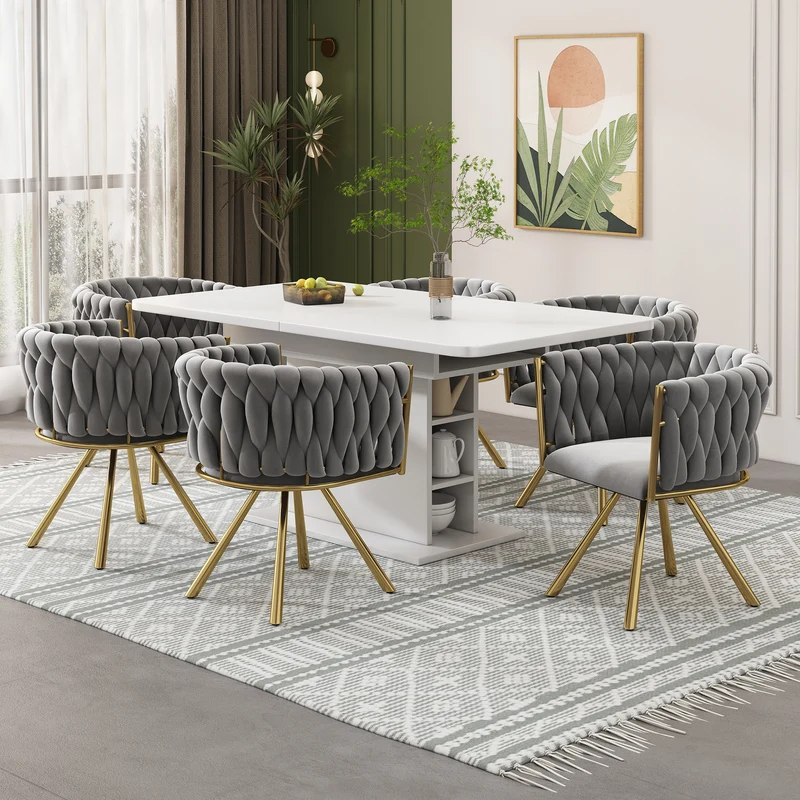 Lot de 2 chaises de salle à manger pivotant 360° velours gris matelassé et base doré EPICUTICL