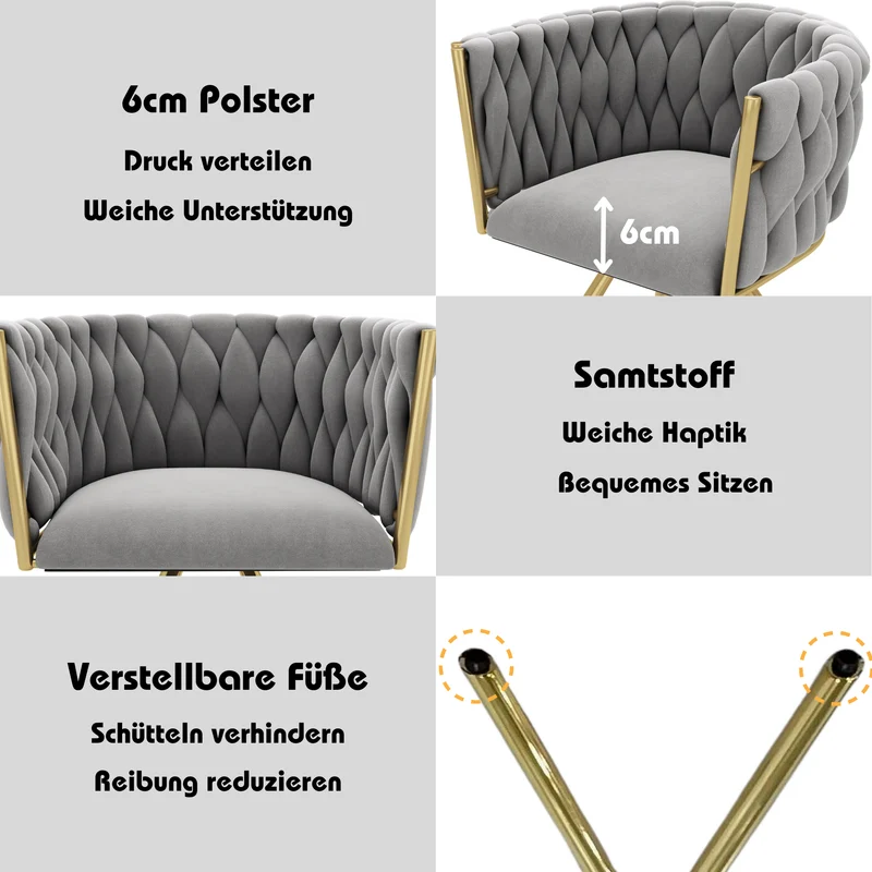 Lot de 2 chaises de salle à manger pivotant 360° velours gris matelassé et base doré EPICUTICL