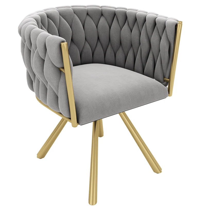 Lot de 2 chaises de salle à manger pivotant 360° velours gris matelassé et base doré EPICUTICL