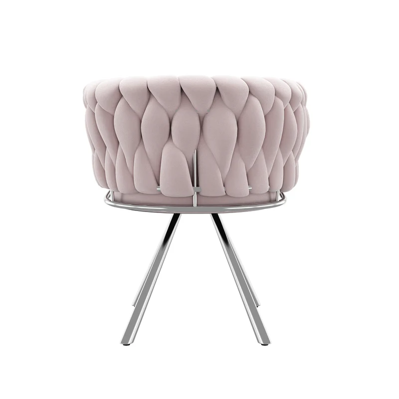 Fauteuil pivoitante 360° velours rose, chaise de bureau ou coiffeuse base en acier RETICULIN