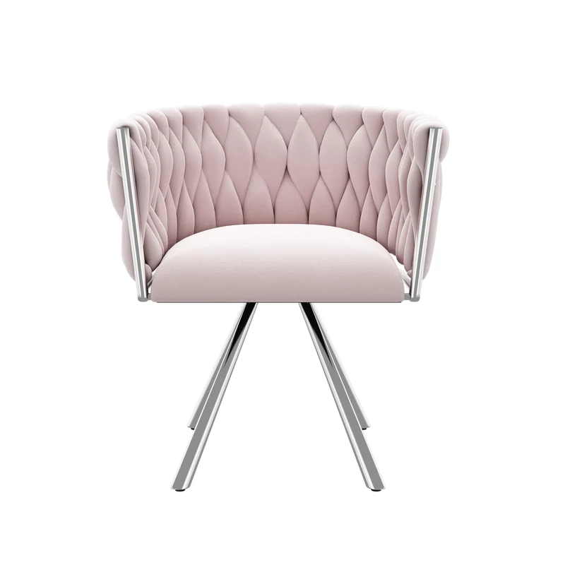 Fauteuil pivoitante 360° velours rose, chaise de bureau ou coiffeuse base en acier RETICULIN