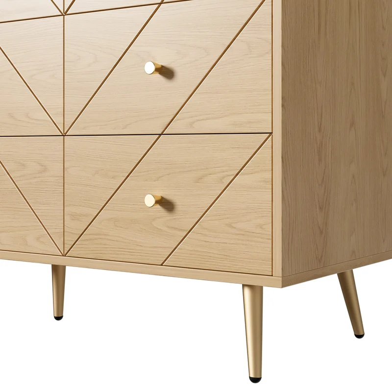 Buffet effet bois motif géométrique et 9 tiroirs accent doré COPAL