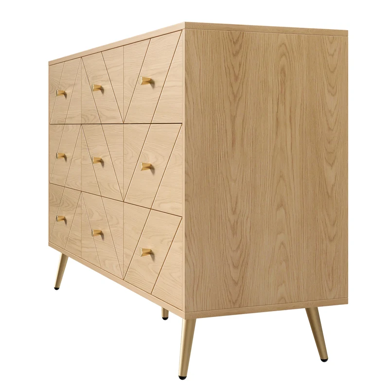 Buffet effet bois motif géométrique et 9 tiroirs accent doré COPAL