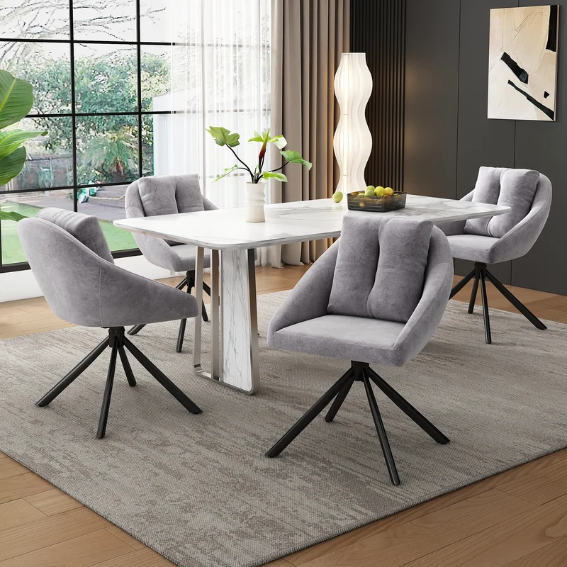 Lot de 2 chaises de salle à manger velours gris pivotant piètement noir et coussin ILTURS