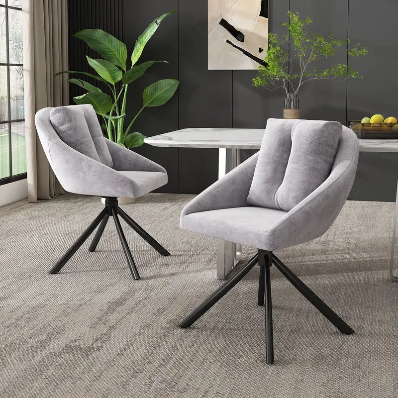 Lot de 2 chaises de salle à manger velours gris pivotant piètement noir et coussin ILTURS