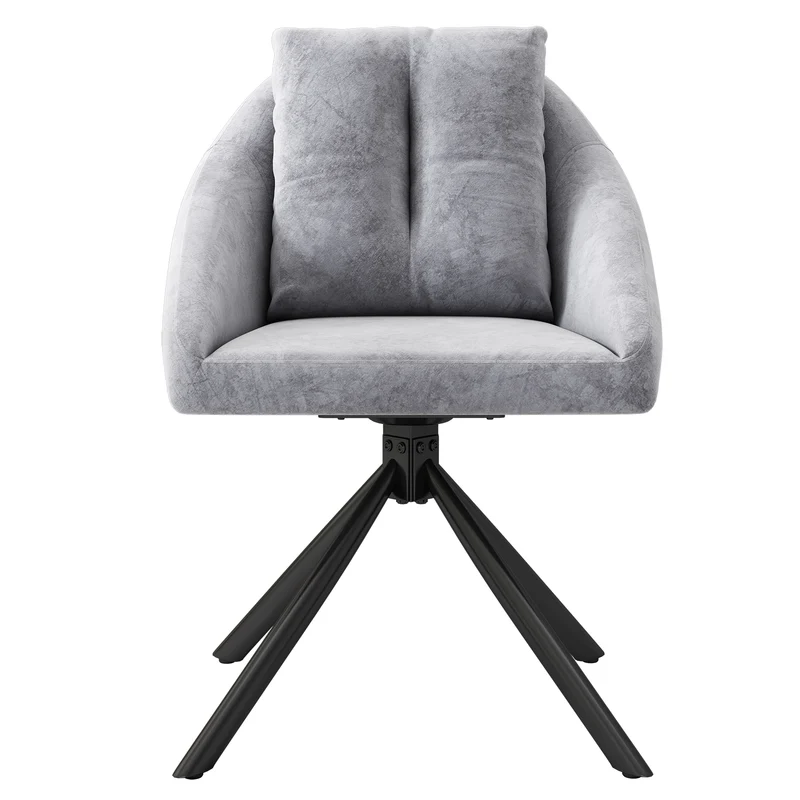 Lot de 2 chaises de salle à manger velours gris pivotant piètement noir et coussin ILTURS