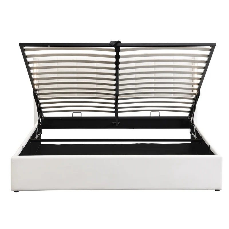 Lit coffre double PU blanc avec éclairage LED, USB et tête de lit réglable (160x200 cm) UDET WHITE KING